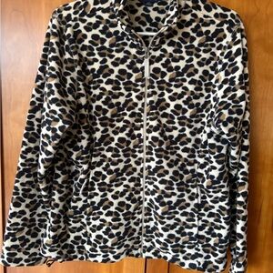 Cool Lands’ End Leopard Animal Print Women's Zip Up Fleece Jacket Great Clean